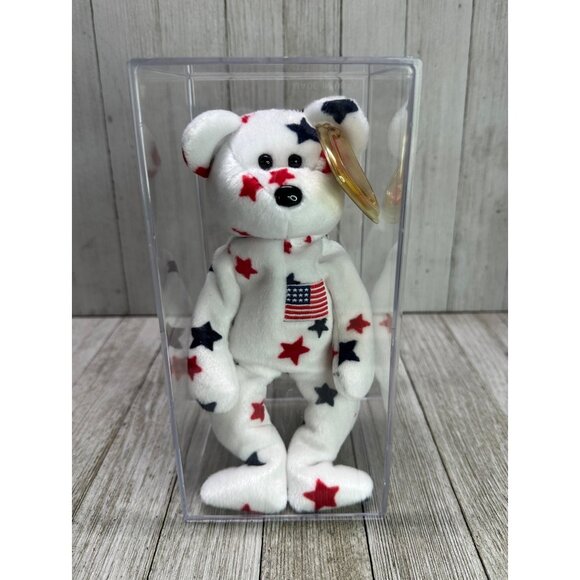 Vtg TY Beanie Baby - Glory The Bear Plush Stuffed Animal Toy Display Case & Tag - Picture 1 of 8